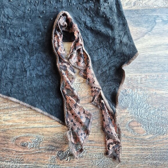 Vintage Spencer Alexis USA Slinky Beaded Asymmetrical Hem Top Long Sleeve Black - Picture 8 of 14